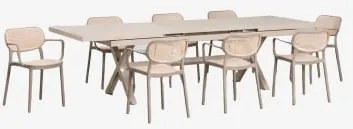 Conjunto De Mesa Retangular Extensível Karena 240-300x100 Cm E 8 Cadeiras De Jantar Empilháveis Com Apoios De Braços Omara Moka Brown - Sklum