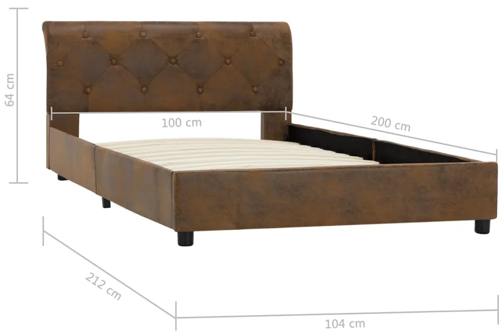 Estrutura de cama 100x200 cm camurça artificial castanho
