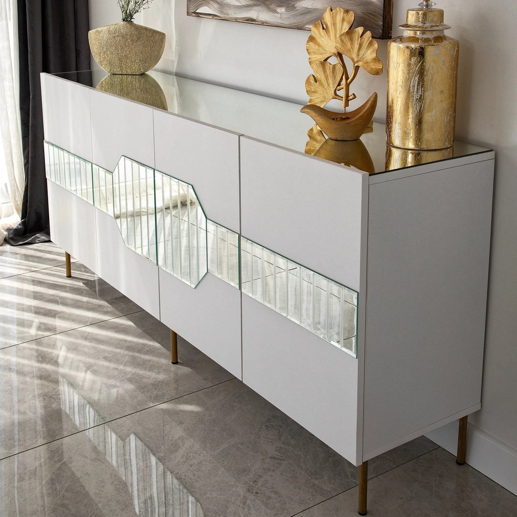 Console Milan – Branco/Dourado – 180 x 80 x 40 cm