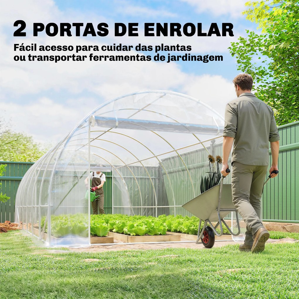 Estufa Túnel de Jardim 18 m² Estufa Túnel 296x597x199 cm Estrutura em Aço Galvanizado Capa PE 150 g/m² Transparente