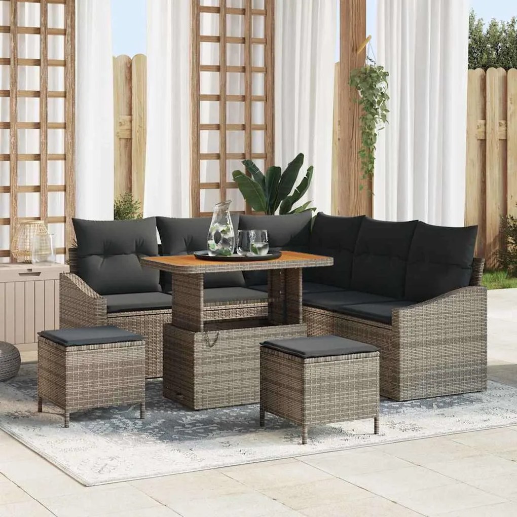 vidaXL Conjunto de Sofá de Jardim 8 pcs Cinzeto Rattan Sintético