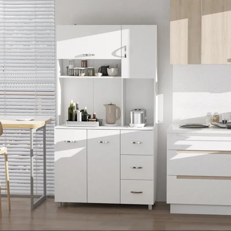 Armário de Arrumação Alto com 4 Portas Prateleiras Ajustáveis para Sala de Estar 100x39,5x183,5 cm Branco