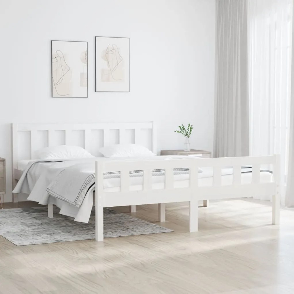 Estrutura de cama 140x190 cm madeira maciça branco