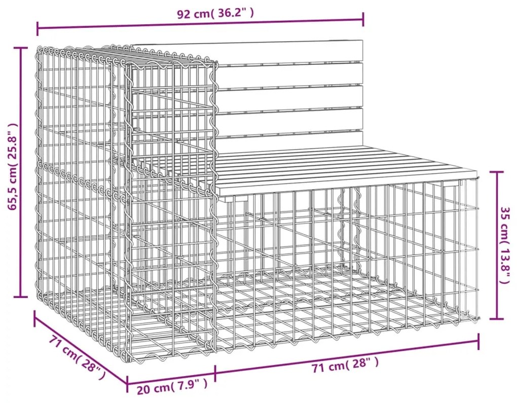 Banco jardim design gabião 92x71x65,5 cm madeira douglas maciça