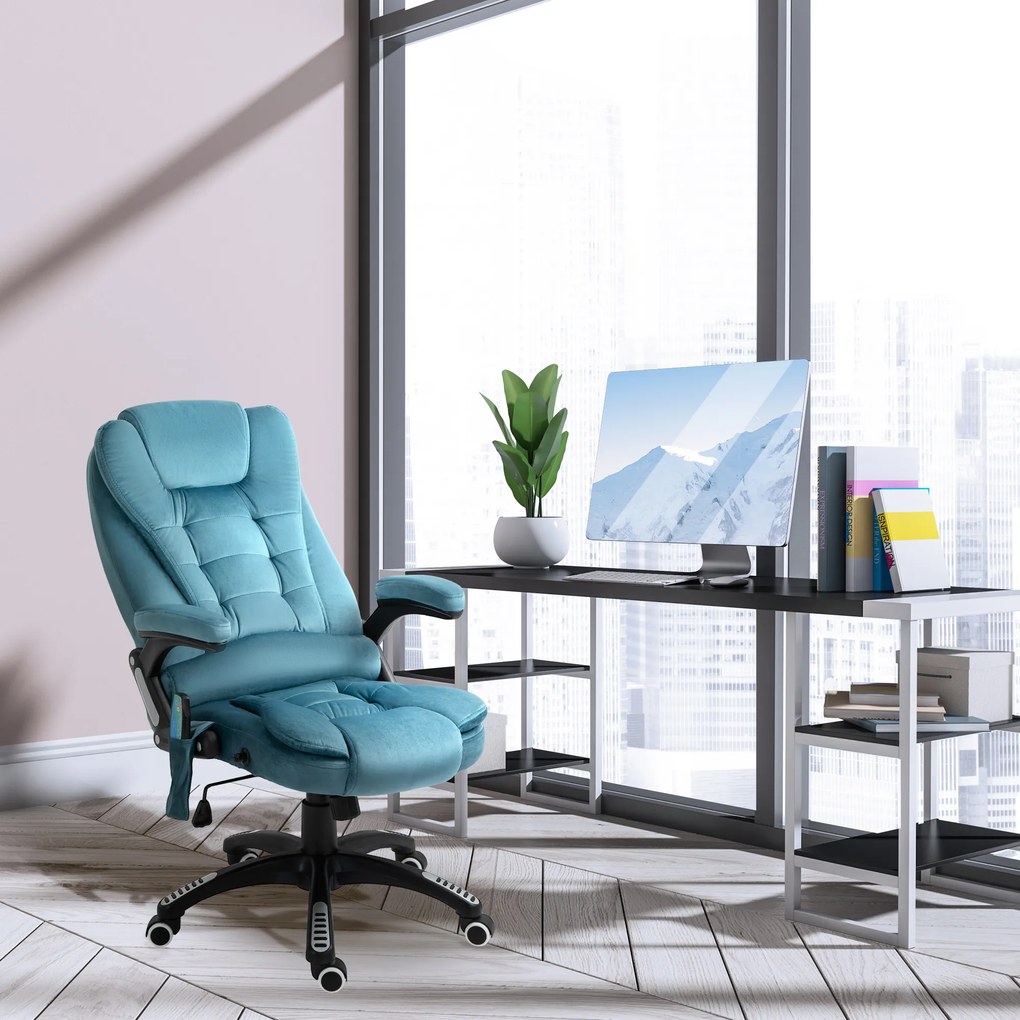 Cadeira de Escritório com 6 Pontos de Massagem Reclinável até 130° com Função de Aquecimento 68x72x110-120 cm Azul
