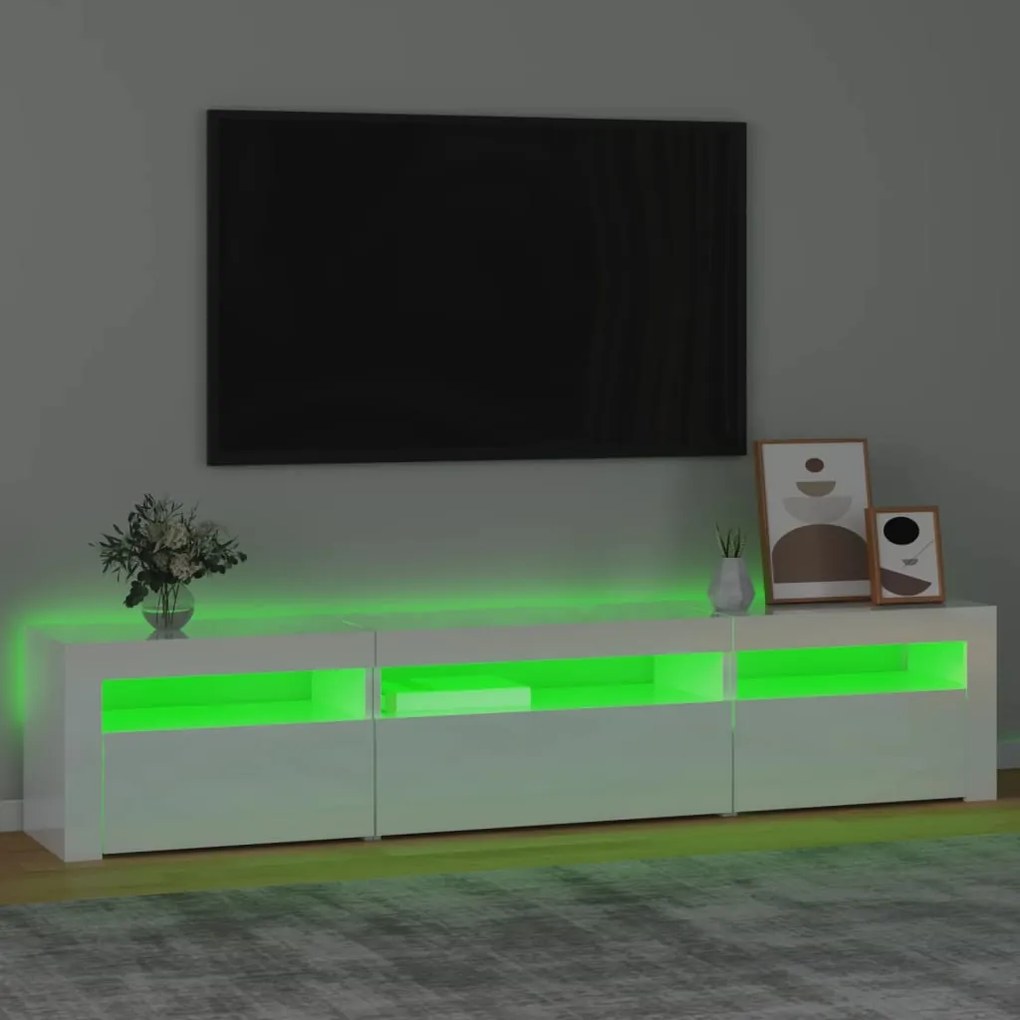 Móvel de TV com luzes LED 195x35x40 cm branco brilhante