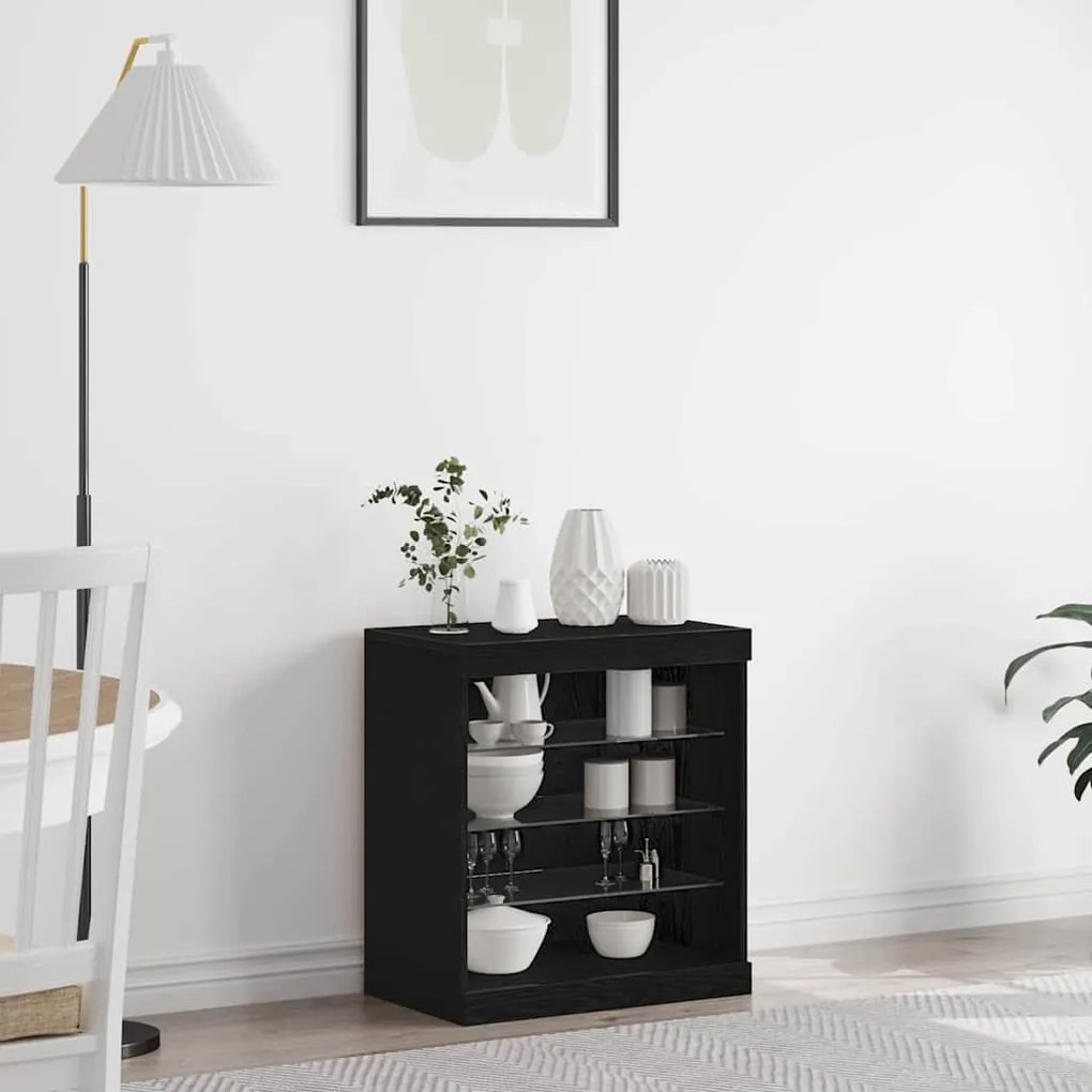 Sideboard vidaXL com luzes LED Carvalho Preto 60,5x37x67 cm