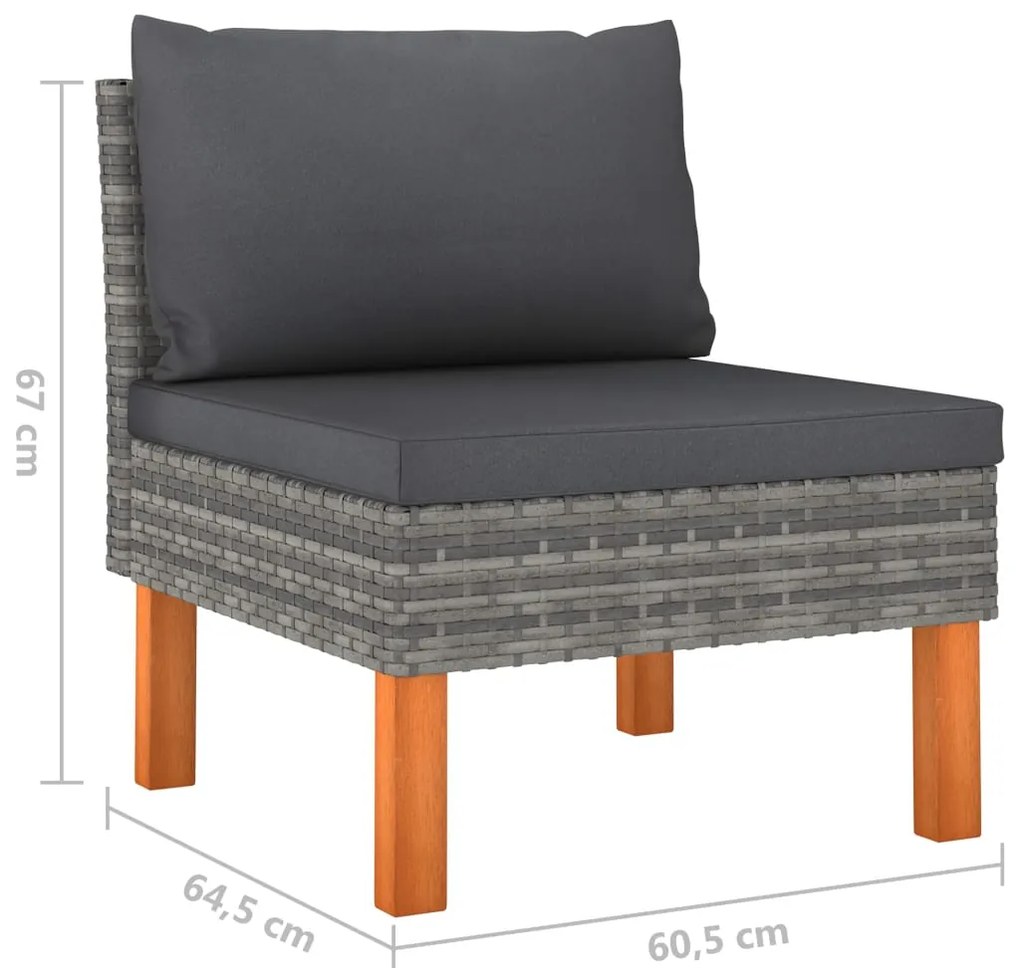 7 pcs conjunto lounge de jardim c/ almofadões vime PE cinzento