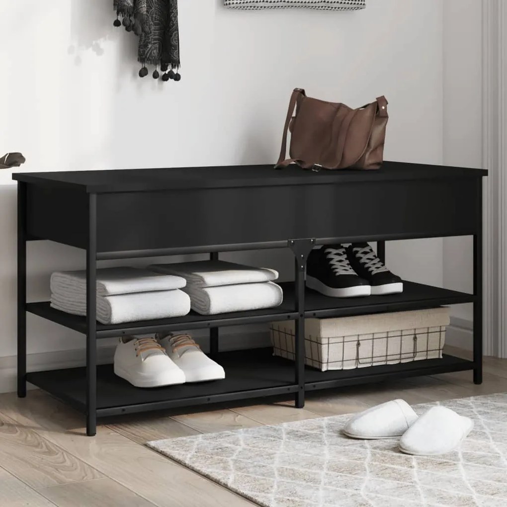 vidaXL Banco sapateira 100x42,5x50 cm derivados de madeira preto