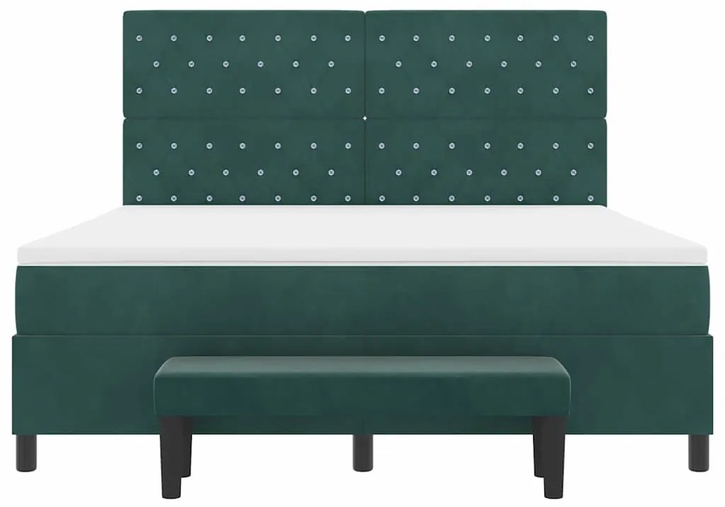 Cama Box Spring com Colchão e Banco Verde Escuro 180x200 cm Veludo