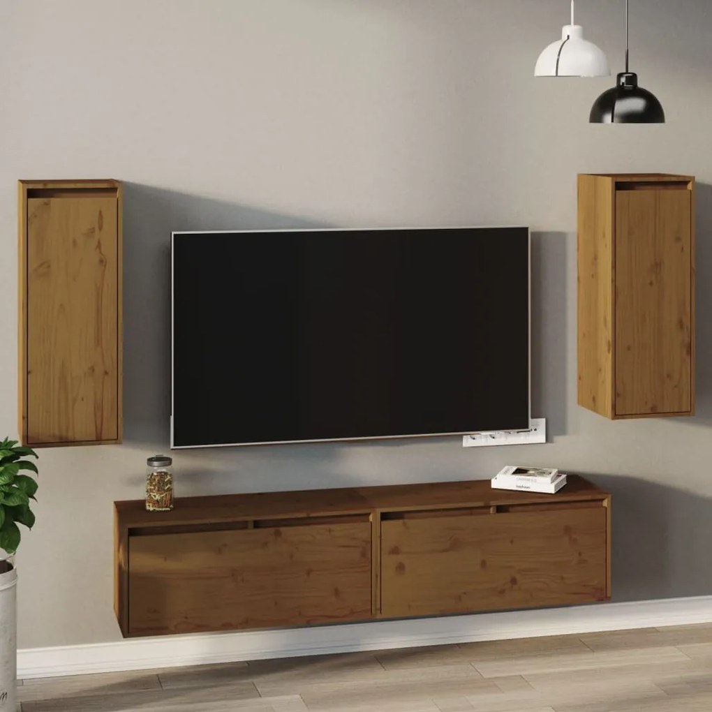 813502 vidaXL Armários de parede 2 pcs 30x30x80 cm pinho maciço castanho-mel
