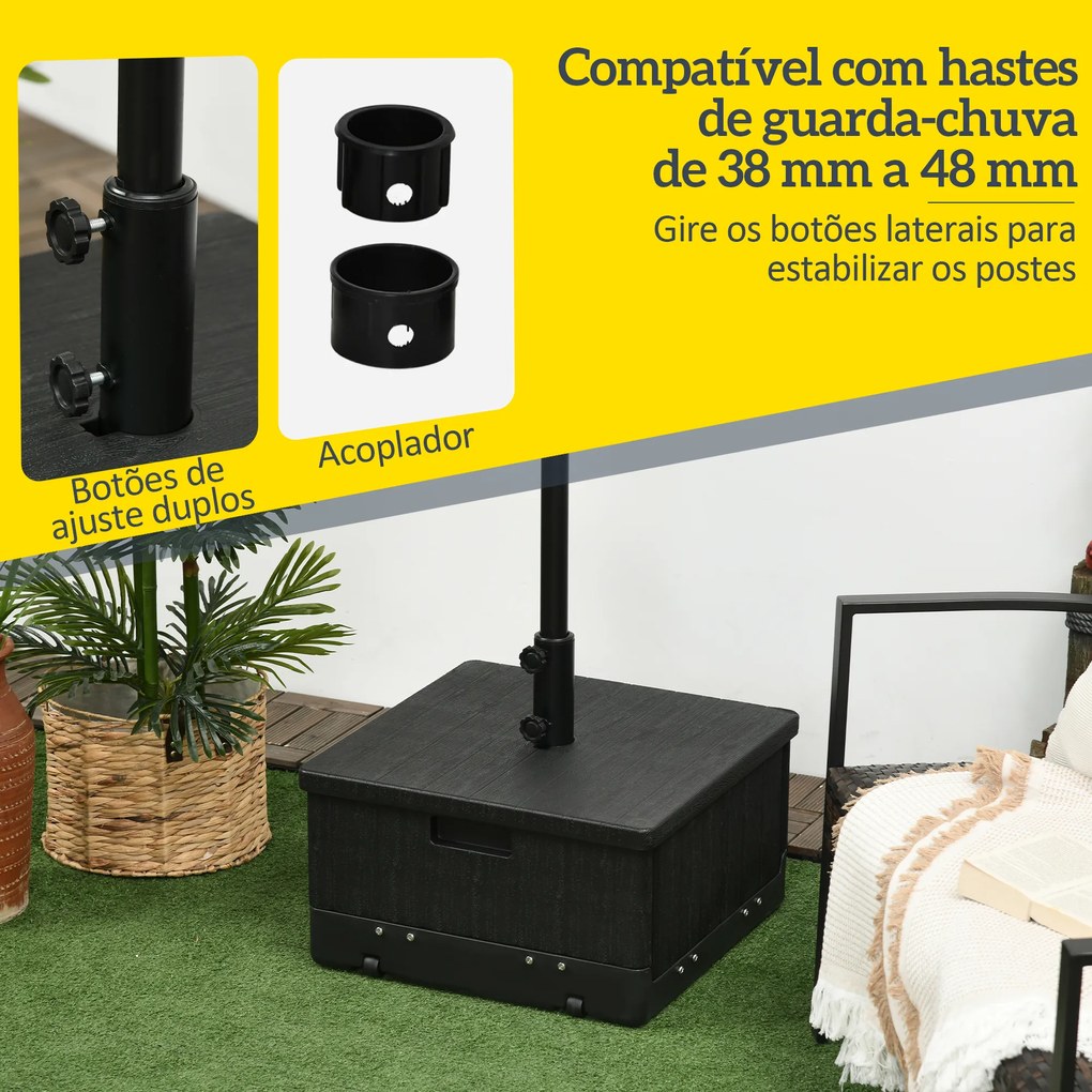Base para Chapéu de Sol  Exterior 3 em 1 Mesa Auxiliar Vaso com Drenagem Recarregável com Areia 80 kg Preto