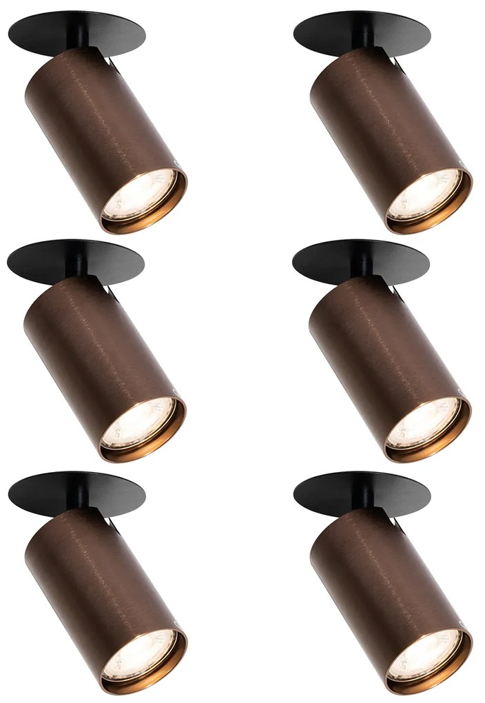 Conjunto de 6 focos embutidos modernos bronze escuro GU10 50mm - Chels Moderno