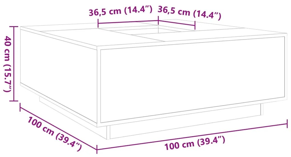 Mesa de centro 100x100x40 cm derivados de madeira cinza sonoma