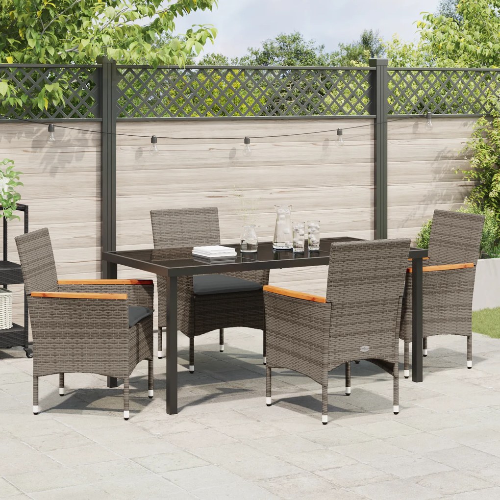 Conjunto de Jantar para Jardim de 5 Peças com Almofadas Rattan Poliést