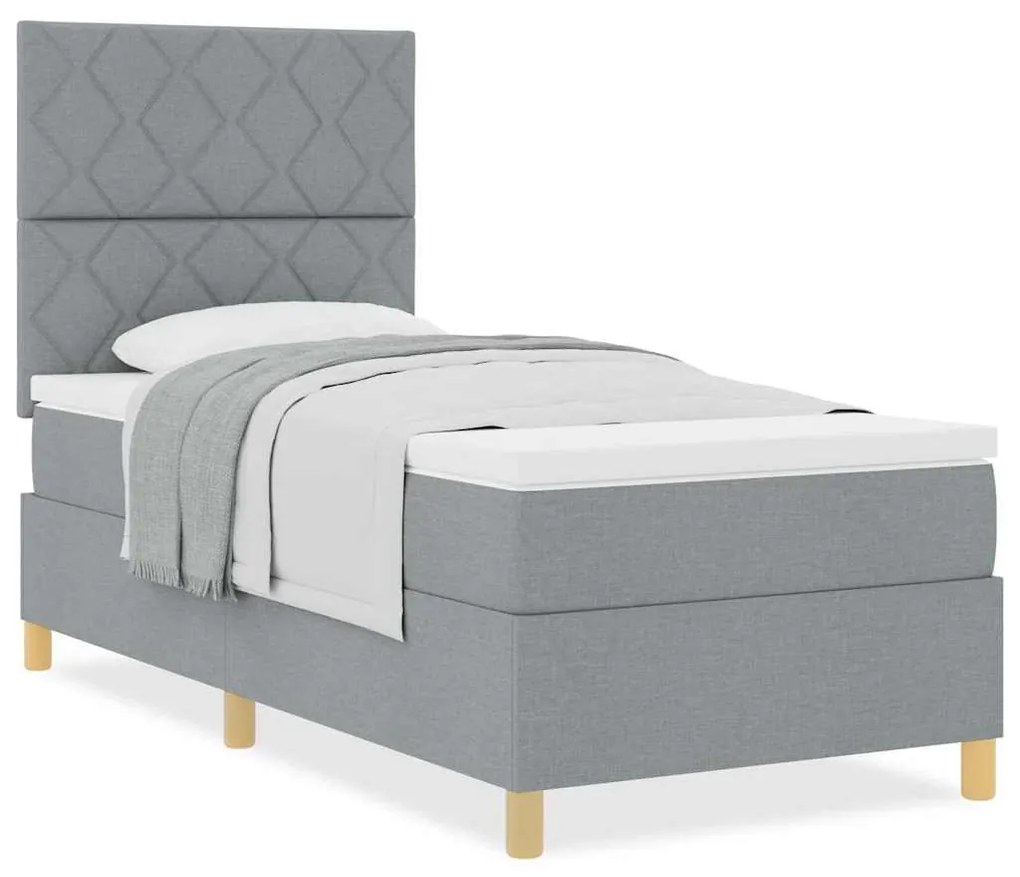 Cama Box com Colchão Cinza Claro 100x200 cm Tecido
