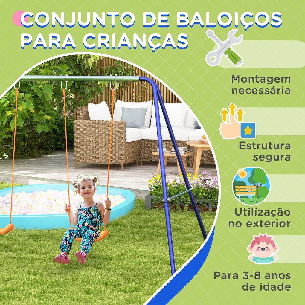 Conjunto de Baloiço Infantil Baloiço para Crianças de 3-8 Anos com 2 A