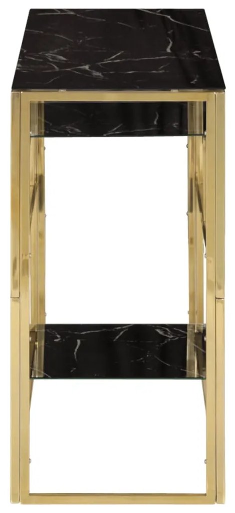 Mesa consola aço inoxidável e vidro temperado dourado