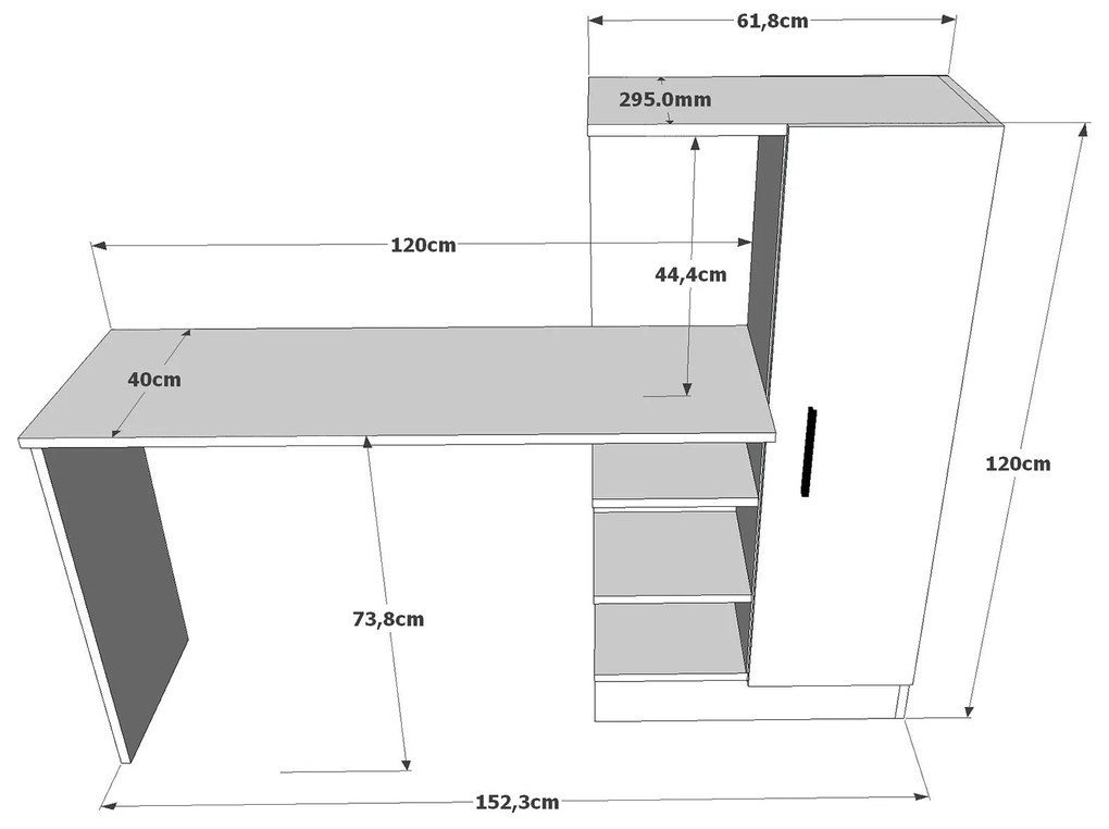 Secretária CT2 – Pinho Atlântico/Preto – 152,3x120x40 cm