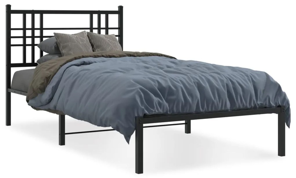 Estrutura de cama com cabeceira 100x200 cm metal preto