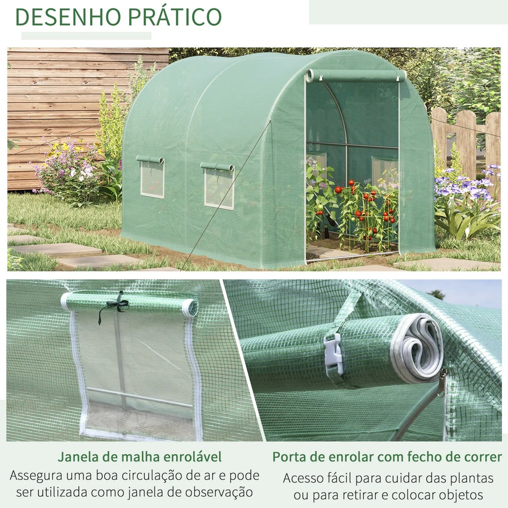 Outsunny Estufa Tipo Túnel 300x200x195 cm com Porta e 4 Janelas Estufa