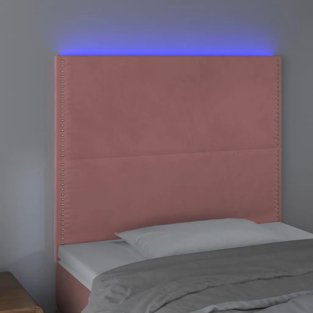 Cabeceira de cama c/ luzes LED veludo 80x5x118/128 cm rosa