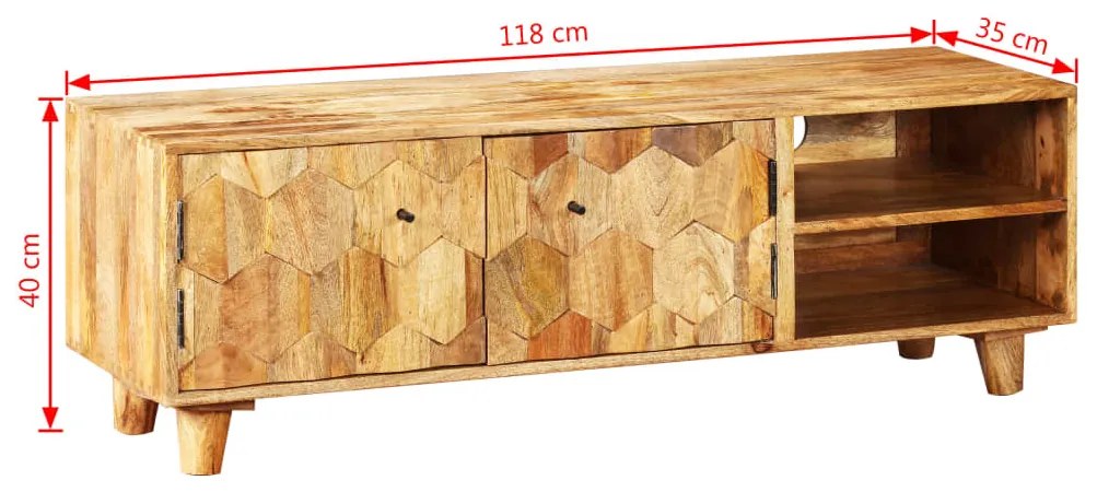 Armário TV madeira de mangueira maciça 118x35x40 cm