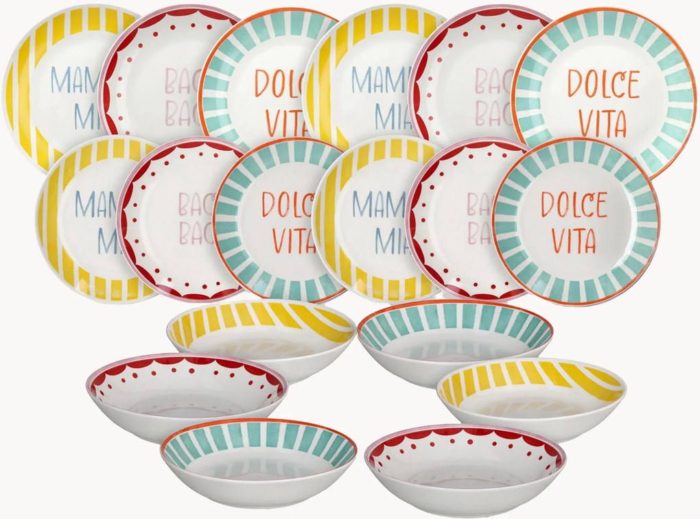 Conjunto de loiça em porcelana Viva L'Italia, 6 pessoas, conjunto de 18
