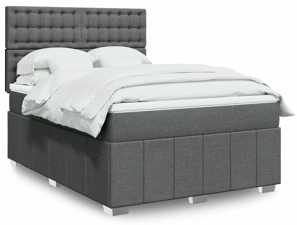 vidaXL Cama com molas/colchão 140x200 cm tecido cinzento-escuro