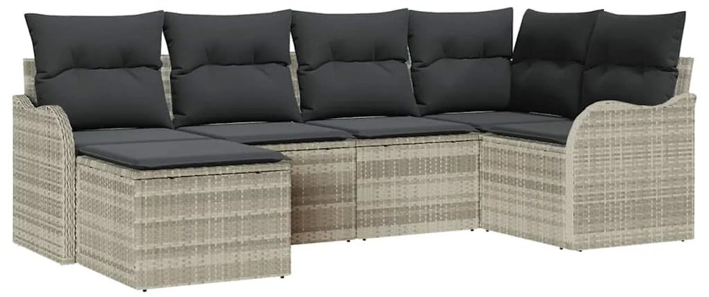 Conjunto de Sofás de Jardim 6 Peças com Almofadas Cinza Claro de Ratta