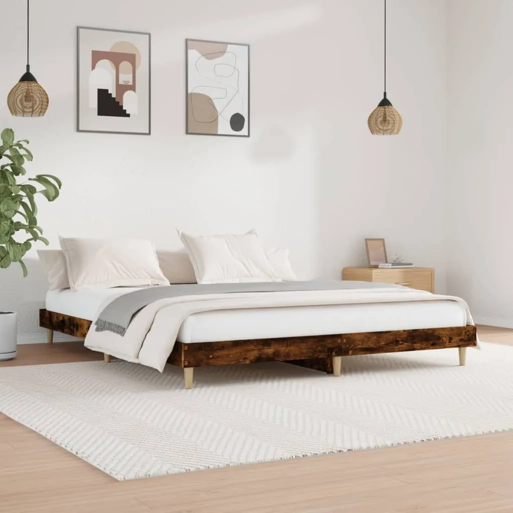 vidaXL Estrutura de cama s/ colchão derivados madeira carvalho fumado