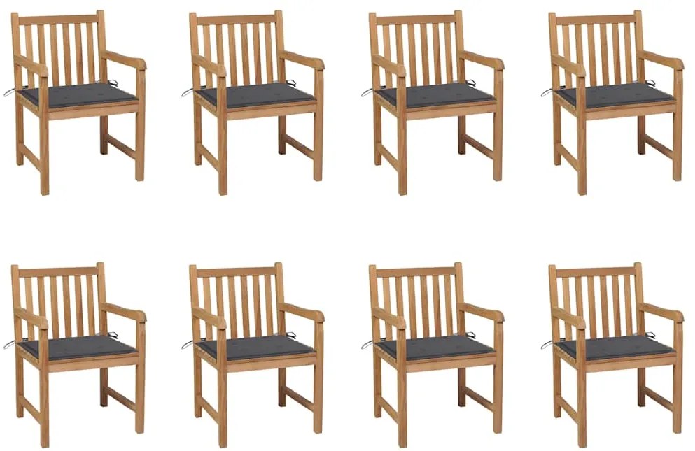 vidaXL Cadeiras de jardim c/ almofadões antracite 8 pcs teca maciça