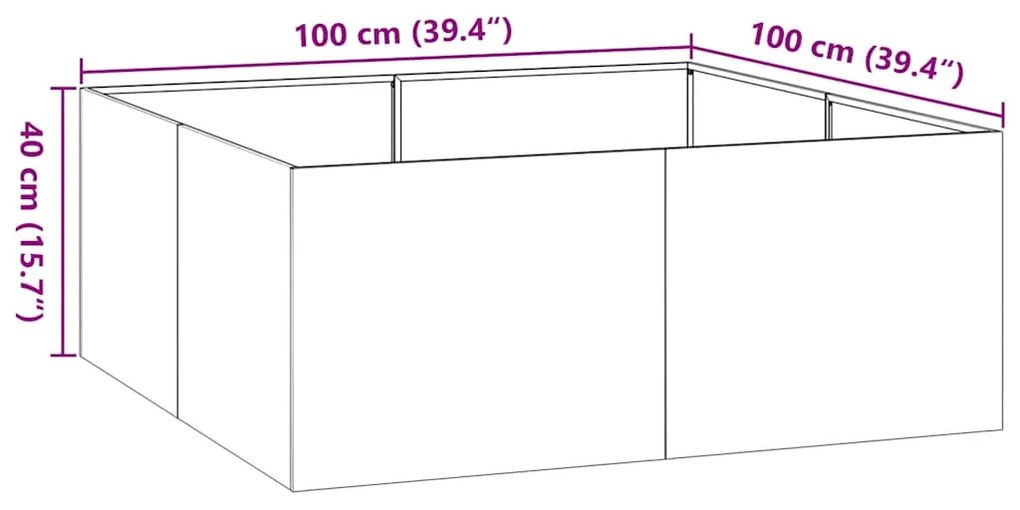 Vaso floreira 100x100x40 cm aço preto