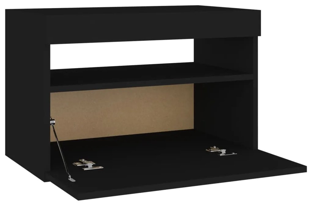 Mesa cabeceira c/ luz LED 2pcs 60x35x40cm deriv. madeira preto