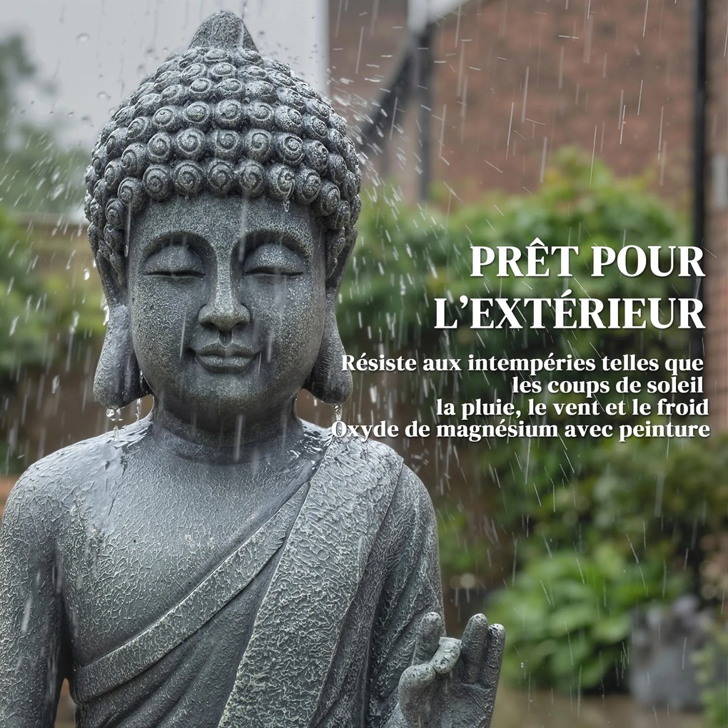 Estátua de jardim  32 x 23 x 51 cm, escultura de Buda sentado em óxido de magnésio, decoração espiritual, cinzento escuro