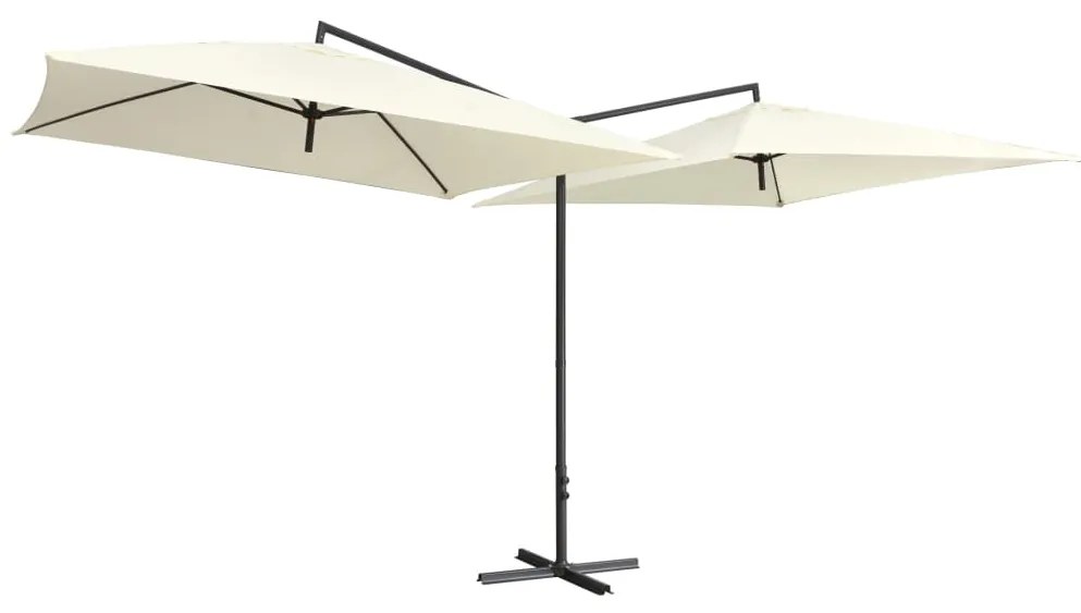 vidaXL Guarda-sol duplo com mastro de aço 250x250 cm branco areia