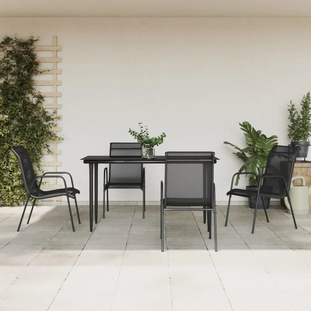 vidaXL 5 pcs conjunto de jantar para jardim aço e textilene preto