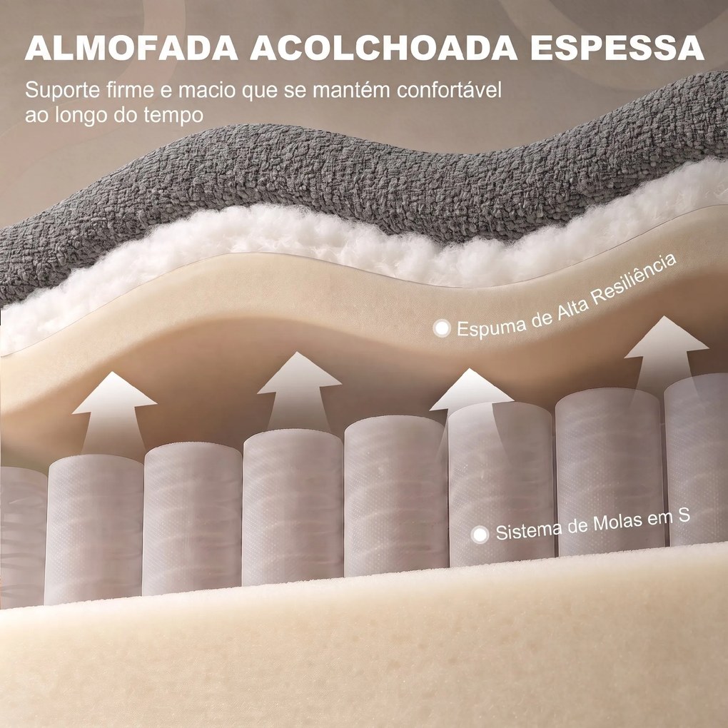 Sofá-cama de 2 Lugares 4 em 1 com 2 Módulos Extraíveis, Encosto Ajustável em 3 Posições, Bolsos Laterais e 2 Almofadas, Cinzento