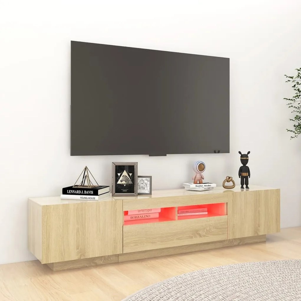 Móvel de TV Giancarlo com Luzes LED de 180cm - Carvalho - Design Moder