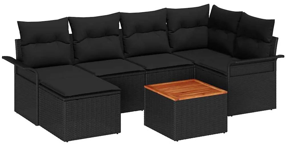 Conjunto de Sofá de Jardim de 7 Peças com Almofadas de Rattan Preto e