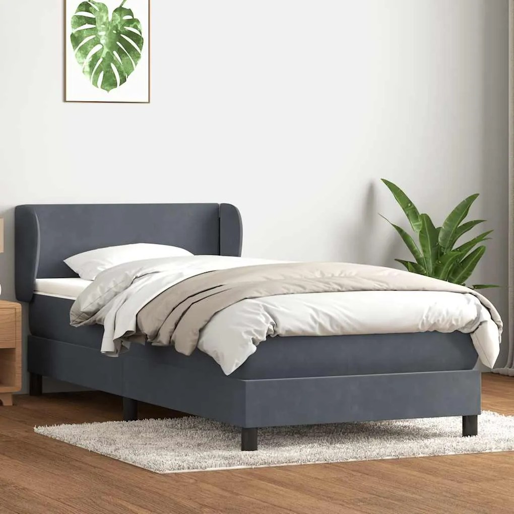 Cama com molas/colchão 90x220 cm veludo cinzento-escuro