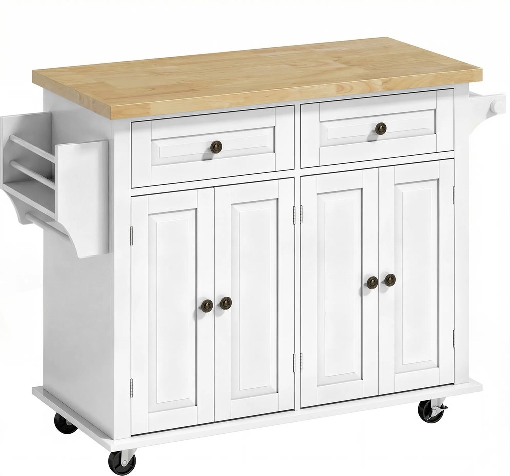 HOMCOM Ilha de Cozinha com Rodas e Gavetas, 111x44.5x82.5 cm, Branco | Aosom Portugal