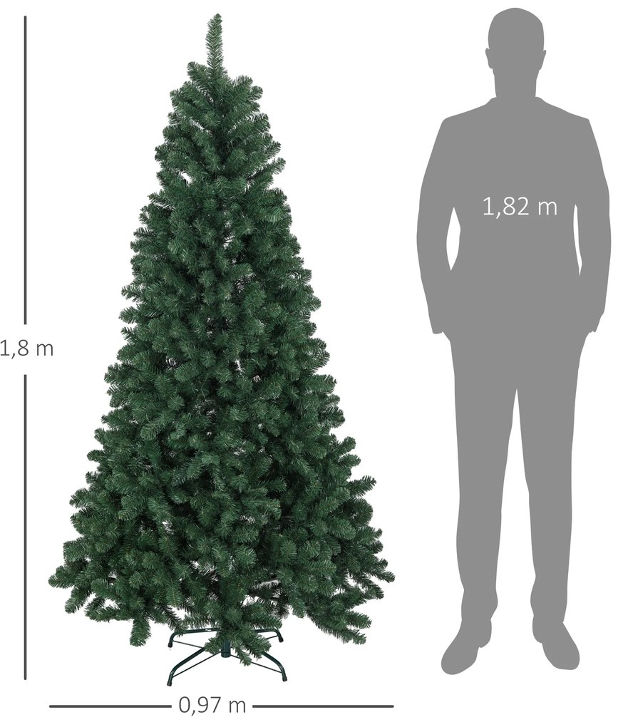 Árvore de Natal Artificial 180 cm com 760 Ramos de Arame de Memória e Base Recolhível Árvore de Natal Verde