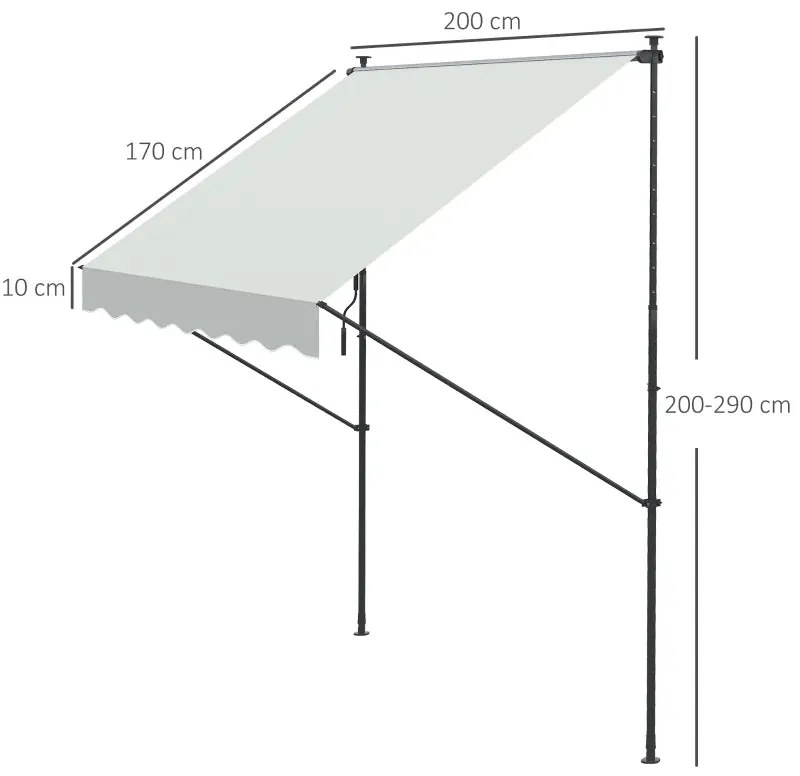 Toldo Portátil Retrátil com Manivela - 200x170x200-290cm - Creme