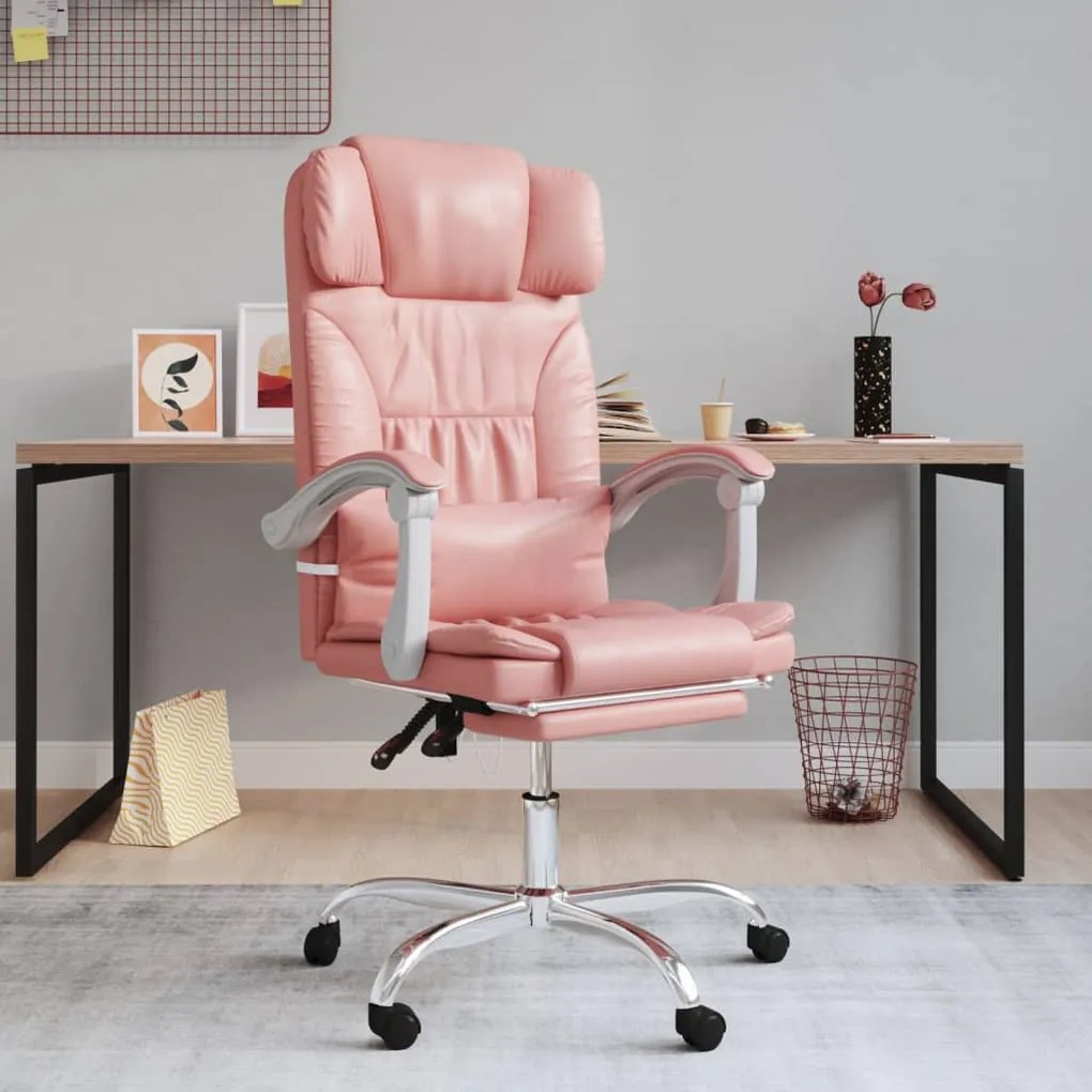 vidaXL Cadeira de escritório reclinável couro artificial rosa
