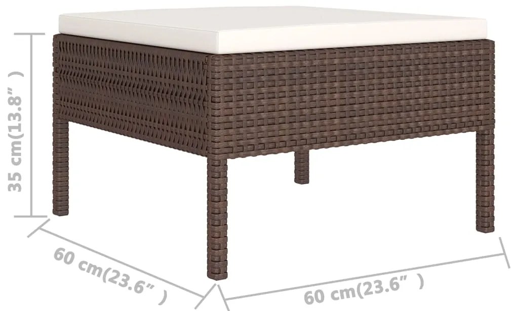 6 pcs conjunto lounge jardim c/ almofadões vime PE castanho