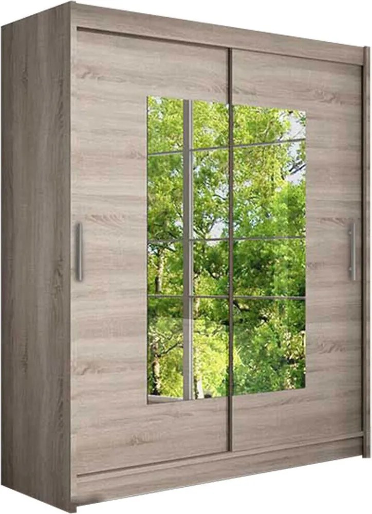 Roupeiro Closico 104, Trufa carvalho, 200x150x58cm, 115 kg, Portas para roupeiro: Deslizante, Número de prateleiras: 5, Número de prateleiras: 5