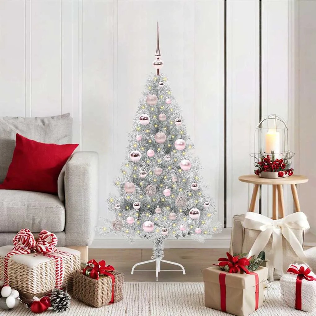 vidaXL Árvore de Natal Artificial Pré-iluminada Prateado 120 cm PET