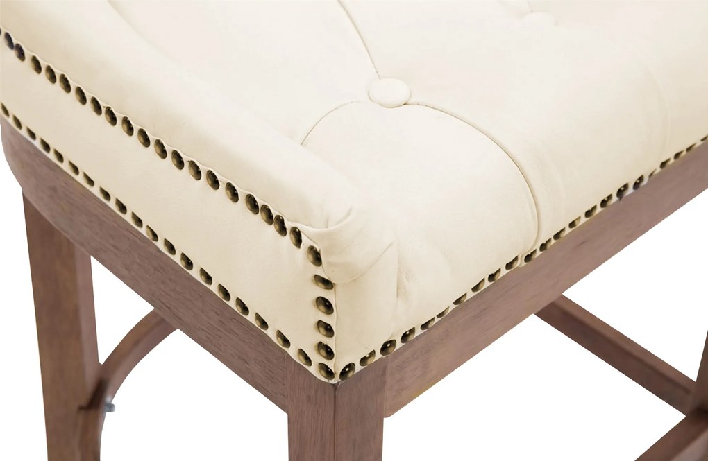 Banco de bar Lakewood em couro verdadeiro, creme