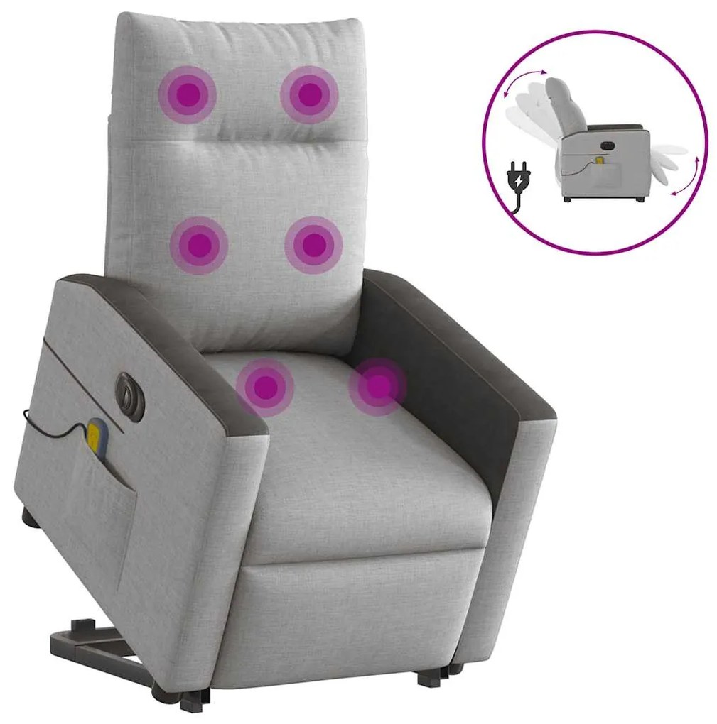 Poltrona elétrica elevatória massagens tecido cinzento-nublado